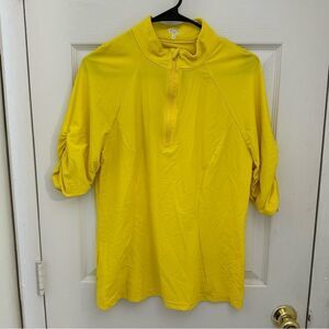 Tzu Tzu Women’s Short Sleeve Top Yellow Size XL Zipper Golf Tennis Athletic